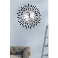 Living and Home 37.5cm Dia Drop-Shape Arabic Numeral Metal Silent Wall Clock with Crystal, Black
