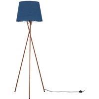 ValueLights Camden Copper Metal Tripod Floor Lamp with Tapered Shade & LED Bulb in Navy