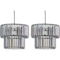 First Choice Lighting Set of 2 Clint - Smoked Acrylic Two Tier Easy Fit Pendant Shades in Silver