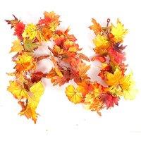 Living and Home 1.8m Autumn Garland with Maple Leaves & Pumpkins, Fall Vine Decoration with 2m LED Lights in Orange