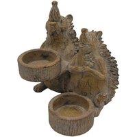 Straits Wood Effect Hedgehog Tealight Holder in Light Brown