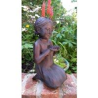Inspirational Gifting Girl with Flower Garden Sculpture Ornament in Bronze