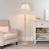 ValueLights Bobbins Rose Pink Floor Lamp with Tapered Fabric Pleated Shade & LED Bulb in Pale Blue