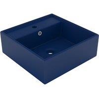 Berkfield Home Luxury Basin Overflow Square Matt Dark Blue 41x41 cm Ceramic