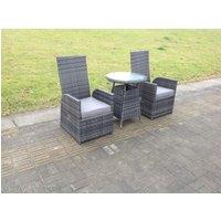 Fimous Outdoor Wicker Rattan Garden Furniture Reclining Chair & Table Dining Sets 2 Seater Bistro Round Table in Dark Grey