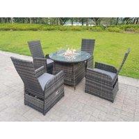 Fimous Rattan Outdoor Garden Furniture Gas Fire Pit Dining Table Gas Heater Burner Table & Chair Sets 4 Seater in Dark Grey