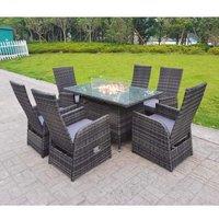 Rattan Garden Furniture Gas Fire Pit Rectangle Oblong Dining Table Chairs 6 Seater