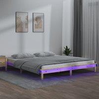 Berkfield Home LED Bed Frame 140x190 cm Solid Wood in Brown