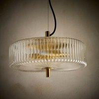 K LIVING 2 Light Clear Ribbed Glass Collection including Floor Lamp in a Brass finish in Gold
