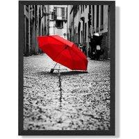 ARTZE Red Umbrella in Paris Street Fashion Photo Framed Print SIZE: A4 with Oak Frame in Black | Size: A3