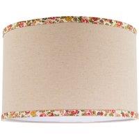 Happy Homewares Natural Oatmeal Linen Circular Lamp Shade with Colourful Floral Trims in Light Beige | Size: 12 inches