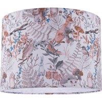 Happy Homewares Autumnal Linen Lamp Shade with Woodland Creatures Owls Birds Badgers | Size: 10 inches