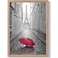 ARTZE Red Umbrella in Paris with Eiffel Tower Framed Print SIZE: A2 with Oak Frame in Black | Size: A3