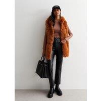 Gini London Women's Camel Soft Touch Fur Longline Gilet | Size: S/M