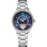 STHRLING Original 4019 Women's Heart Themed Watch: Quartz Crystal, Blue Mother of Pearl Dial, & Stainless Steel Band"
