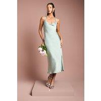 Oasis Women's Cross Shoulder Tie Back Satin Bridesmaid Dress in Sage | Size: 12