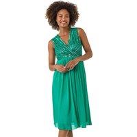 Roman Women's Bead Embellished V-Neck Dress in Green | Size: 18