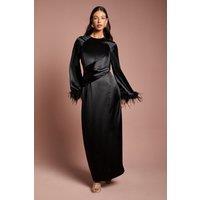 Coast Women's Feather Trim Satin Maxi Dress in Black | Size: 10