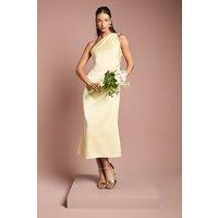 Oasis Women's Ruched Side Detail One Shoulder Satin Bridesmaid Dress in Butter | Size: 14