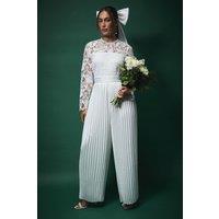 Lisa Tan Lace Top Jumpsuit with Pleated Wide Leg Trouser