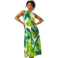 Roman Women's Petite Leaf Halter Neck Shift Dress in Green | Size: 12