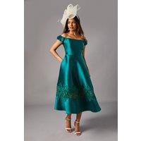 Coast Women's Petite Bardot Twill Midi Dress With Lace Trim in Emerald | Size: 8