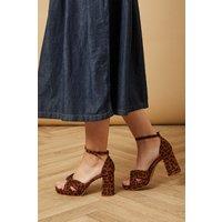 Oasis Women's Narina Leopard Faux Suede Knotted Platform High Block Heel Sandals | Size: 7