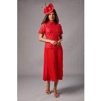 Coast Women's Petite Lace Top Pleated Dress in Red | Size: 8