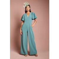 Flutter Sleeve Plunge Jumpsuit