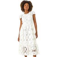 Roman Women's Crochet Floral Lace Midi Dress in White | Size: 14