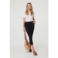 Izabel London Women's Tie Waist Slim Cropped Trousers in Black | Size: 2XL
