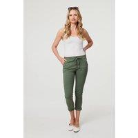 Izabel London Women's Tie Waist Slim Cropped Trousers in Khaki | Size: 2XL