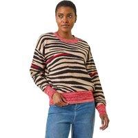 Roman Women's Contrast Animal Print Knit Jumper in Black | Size: 20