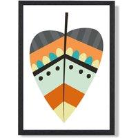 ARTZE Tribal Leaf Framed Print SIZE: A4 with Black Frame in Orange | Size: A2