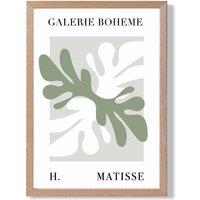 ARTZE Matisse Floral Cutout Sage Green Bohemian Framed Print SIZE: A4 with Oak Frame in Pale Green | Size: A2
