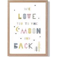 ARTZE Cute Love you to the Moon Pink Scandi Quote Framed Print SIZE: A3 with Oak Frame | Size: A2