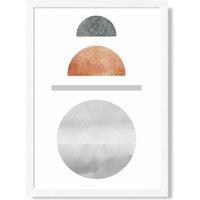 ARTZE Copper & Grey Semi Circles Mid Century Geometric Framed Print SIZE: A2 with White Frame