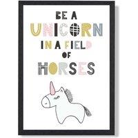 ARTZE Cute Be a Unicorn Scandi Animal Framed Print SIZE: A4 with Black Frame in Pink | Size: A2