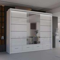 Sliding Wardrobes 4U Luxury High Gloss Sliding Wardrobe with LED Light W255cm x H220cm in White