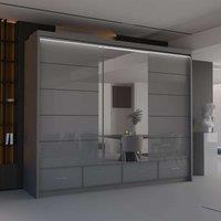 Sliding Wardrobes 4U Luxury High Gloss Sliding Wardrobe with LED Light W255cm x H220cm in Grey