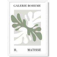 ARTZE Matisse Floral Cutout Sage Green Bohemian Framed Print SIZE: A2 with White Frame in Pale Green