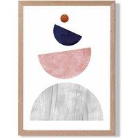 ARTZE Grey & Navy Blue Circles Mid Century Geometric Framed Print SIZE: A3 with Oak Frame | Size: A2