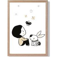 ARTZE Scandi Prince Little Boy with Rabbit Framed Print SIZE: A3 with Oak Frame in Black | Size: A2