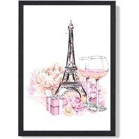 ARTZE Eiffel Tower & Peonies Fashion Illustration Framed Print SIZE: A3 with Black Frame in Pink | Size: A2