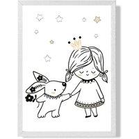ARTZE Scandi Princess Little & Rabbit Framed Print SIZE: A2 with White Frame in Black