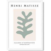 ARTZE Matisse Floral Cutout Beige & Sage Green Exhibition Framed Print SIZE: A3 with White Frame in Pale Green | Size: A2