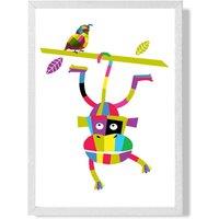 ARTZE Monkey Bright Geometric Animal Framed Print SIZE: A2 with White Frame