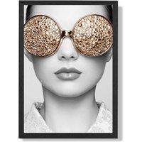 ARTZE Girl with Gold Bling Sunglasses Fashion Black & White Photo Framed Print SIZE: A2 with Black Frame