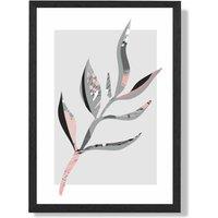 ARTZE Papyrus Leaf Grey & Pink Boho Botanical Framed Print SIZE: A2 with Black Frame