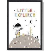 ARTZE Cute Little Boy Explorer Scandi Quote Framed Print SIZE: A2 with Black Frame in Pale Blue